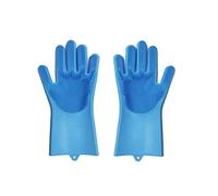 Silicone Magic Cleaning Gloves with Scrubber Dishwashing Gloves Reusable Dish Wash Gloves, Heat Resistant Cleaning Gloves for Kitchen, Household, Bathroom, Per Hair Care (blue)