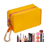 Silicone Makeup Bag Travel - Portable Cosmetic Pouch, Multipurpose Foldable Skin Care Holder | Reusable Dustproof Toiletry Container Design Office Work Handbag Luggage Road Trip Hiking, YELLOW, 説明を参照