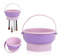 Silicone Makeup Brush Cleaner Mat, 2 In 1 Hangable Makeup Brush Cleaning Bowl with Drying Makeup Brush Holder, Multifunctional Cleaning Tools for Makeup Brushes, Makeup Sponge, Powder Puff (Purple)