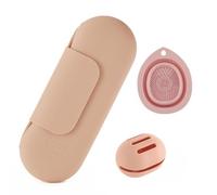 Silicone Makeup Brush Holder Set - Portable Travel Makeup Brush Holder with Makeup Sponge Holder and Foldable Cleaning Bowl - Upgraded 3-in-1 Cosmetic Organizer Set (khaki)