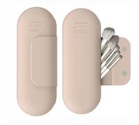 Silicone Makeup Brush Holder Travel Cosmetic Bag,Travel Make up Brush Holder,Anti-Fall Out Magnetic Closure,Essentials for Women (Khaki), khaki, Simple Style