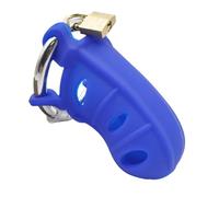 Silicone Male Chastity Cockcage with 3 Sizes Metal Adjustable Rings Sleeve Lock Penis Cover Sleeve Restraint Sex Toy Men Blue S