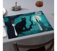 Silicone Mats For Kitchen Counter A Black Cat Perches On A Tree Branch Under A Full Moon, With A Castle In The Background Dining Place Mats Decorative Plates Easter Placemats(1PCS)