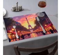 Silicone Mats For Kitchen Counter A Bustling Street In Paris With The Eiffel Tower In The Background Dining Place Mats Decorative Plates Easter Placemats(1PCS)