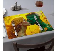 Silicone Mats for Kitchen Counter A Couple Kissing with Flowers in Their Hair Dining Place Mats Decorative Plates Easter Placemats(1PCS)