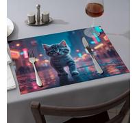 Silicone Mats For Kitchen Counter A Kitten Walks On A Rainy City Street. Dining Place Mats Western Party Decorations Kitchen And Dining(4PCS)
