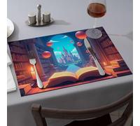 Silicone Mats For Kitchen Counter A Magical Library With Floating Orbs And A Castle View Dining Place Mats Decorative Plates Easter Placemats(6PCS)