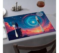 Silicone Mats For Kitchen Counter A Person Stands On A Cliff, Gazing At A Swirling Galaxy In The Sky. Dining Place Mats Kitchen And Dining Spring Placemats(1PCS)