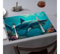 Silicone Mats for Kitchen Counter A Shark Swims Among Colorful Coral Reefs Dining Place Mats Decorative Plates Easter Placemats(4PCS)