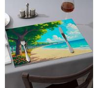 Silicone Mats for Kitchen Counter A Sunny Beach with Clear Blue Water and Green Trees Dining Place Mats Decorative Plates Easter Placemats(1PCS)