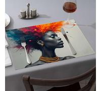 Silicone Mats for Kitchen Counter A Vibrant Colorful Explosion of Paint Surrounds A Woman's Head Dining Place Mats Decorative Plates Easter Placemats(6PCS)