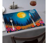 Silicone Mats for Kitchen Counter A Vibrant Meadow Under A Full Moon Dining Place Mats Decorative Plates Easter Placemats(1PCS)