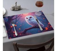 Silicone Mats for Kitchen Counter A White Owl Perches On A Branch in an Autumn Forest Dining Place Mats Decorative Plates Easter Placemats(4PCS)