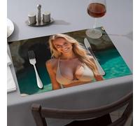 Silicone Mats For Kitchen Counter A Woman In A Bikini Smiles By The Water. Dining Place Mats Kitchen And Dining Spring Placemats(4PCS)