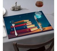 Silicone Mats For Kitchen Counter Books With Golden Symbols Lit By Candlelight Under The Moon Dining Place Mats Decorative Plates Easter Placemats(4PCS)