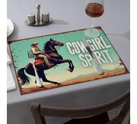Silicone Mats for Kitchen Counter Cowgirl Spirit: Riding Free, Wild West Adventure Dining Place Mats Decorative Plates Easter Placemats(4PCS)
