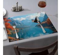 Silicone Mats for Kitchen Counter Eagle Soaring Over Serene Lake Surrounded by Autumn Foliage and Mountains Dining Place Mats Decorative Plates Easter Placemats(4PCS)