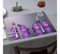 Silicone Mats For Kitchen Counter Purple Butterflies On The Water Dining Place Mats Wipeable Placemats Kitchen And Dining(4PCS)