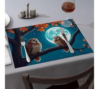 Silicone Mats for Kitchen Counter Two Owls Perched Under A Full Moon Dining Place Mats Decorative Plates Easter Placemats(4PCS)