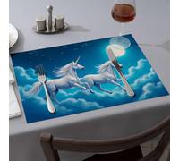 Silicone Mats for Kitchen Counter Two Unicorns Gallop Under A Full Moon Dining Place Mats Decorative Plates Easter Placemats(6PCS)