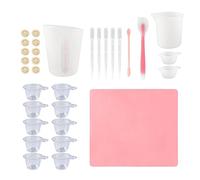 Silicone Measuring Cup Tool Kit, Resin Mixing Tool Set with Pipettes Finger Gloves and Spatula for DIY Crafts Painting and Resin Art Projects (32pcs Tool Set, Pink)