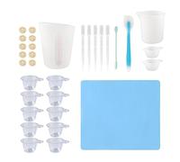 Silicone Measuring Cup Tool Kit, Resin Mixing Tool Set with Pipettes Finger Gloves and Spatula for DIY Crafts Painting and Resin Art Projects (32pcs Tool Set, Blue)
