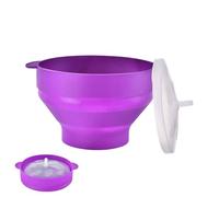 Silicone Microwave Popcorn Bowl with Lid - Foldable Round Maker with Handle | Collapsiible Heat-Resistant Poopper, Portable Kitchen Baking Tool for Home Travel Movie Night