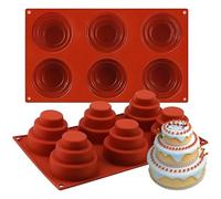 Silicone Mini 3-Tier Cake Pan, 6 Cavity Nonstick Round Cupcake Baking Mold for Desserts Pudding Chocolate Making, 11.7 x 6.8 x 2.4 inches, Terra Cotta Red