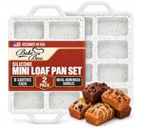 Silicone Mini Loaf Pans for Baking, 2-Pack - 8 Cavity Nonstick Bread Mold | Metal Reinforced Silicone Mini Loaf Pans for Baking, Food-Grade BPA-Free Bread Mold, Easy Release Surface, Dishwasher Safe