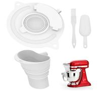 Silicone Mixer Bowl Cover Compatible with 4.5-5/4.5-7 Quart Tilt Head Stand Mixer Bowl Lid to Stop Spilling of Ingredient with Flour Funnel Brush Shovel Folding Cup(Style 2)