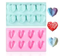 Silicone Mold, 2 PCS 8 Cavity 3D Heart Shape Diamond Chocolate Mould Silicone Dessert Baking Mold Silicone Fondant Moulds DIY Tools for Cake Jelly Soap