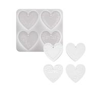 Silicone Mold 4 Cavity Patterned Craft Mold for Resin Wax Soap, Display Ornament Jewelry Pendant Making Heart Shaped Ornament Wax Pendant Label Casting