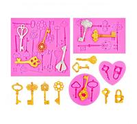 Silicone Molds for Clay 4 Piece Set of Key Shaped Fondant Molds for Cake Decoration Fudge Chocolate Baking Pink