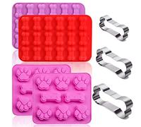 Silicone Molds Puppy Dog Paw and Bone, Non-Stick Food Grade Silicone Molds for Chocolate, Candy, Jelly, Ice Cube, Dog Treats,Cake Baking Mould (Purple, Red, Pink)