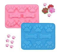 Silicone Mould Puppy Cat Dog Paw 8-Cavity Chocolate Paw Mould Reusable Ice Cube Trays Non Stick Biscuit Mould for Baking Pudding Jelly Candy Cookie Soap Chocolate Wax Melts - 2Pack (Blue + Red)