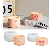 Silicone Moulds Candle Holder Tea Light Silicone Mould Candle Holder Round Bowl Small with 3D Bows Silicone Tea Light Holder Flower Pot Moulds for Plaster Concrete Epoxy Resin B)