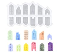 Silicone Moulds Casting Moulds House, Pack of 12 Casting Moulds Silicone House Mini, Plaster for Casting House Wreath, Christmas Casting Moulds Silicone, Plaster Moulds with Creative Concrete, Resin