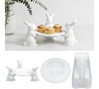 Silicone Moulds Easter Bunny with Tray, Pack of 2 3D Silicone Mould Rabbit with Plate Silicone Mould Easter Plaster Moulds for Casting Moulds Silicone Easter Casting Mould Rabbit Spring for DIY