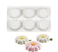 Silicone Mousse Cake Molds 3D Bakeware DIY Soap Candle Mold, 6 Holes Small Daisies