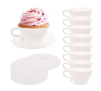 Silicone Muffin Cups for Baking, 16 Pcs Teacup Cupcake Liners, Reusable Muffin Liners, Silicone Cupcake Baking Cups, 8 Cups & 8 Saucers, White
