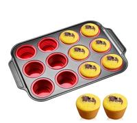 Silicone Muffin Pan, 12 Cup Non-Stick Mini Cupcake Pan with Metal Reinforced Frame Cupcake Baking Pan Easy Release, Muffin Trays for Baking Muffins, Cupcakes, Egg Bites