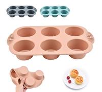 Silicone Muffin Pan 6-Cup - Non-Stick & BPA-Free Cupcake Pans | Temperature Resistant Baking Mold for Muffins, Cakes, Biscuits | Flexible & Easy to Clean Silicone Bakeware Tray, 11.7 x 7 inch (Pink)