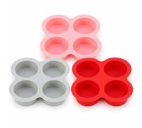 Silicone Muffin Pan and Cake Mould for Egg Custard and Mini Desserts | Make cakes, egg custard & chilled desserts. 4-round-cavity silicone mould, flexible for easy release & reusable.(3PC)