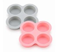 Silicone Muffin Pan and Cake Mould for Egg Custard and Mini Desserts | Make cakes, egg custard & chilled desserts. 4-round-cavity silicone mould, flexible for easy release & reusable.(2PC-A)