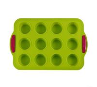 Silicone Muffin Pan with 12 Holes NonStick Baking Tray and Handle for Cupcakes, Egg Bites, Tarts Easy to Clean Dishwasher Safe (Green)