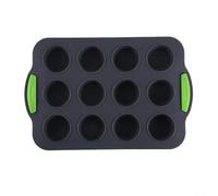 Silicone Muffin Pan with 12 NonStick Holes and Handle, for Baking Cupcakes, Tarts, Egg Bites, and Cookies (Grey)
