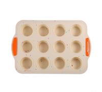 Silicone Muffin Pan with 12 NonStick Holes and Handle, for Baking Cupcakes, Tarts, Egg Bites, and Cookies (Beige)