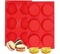 Silicone Muffin Top Pans, 2 Pack Non-stick 3" Whoopie Pie Baking Pan 3 Inch Round Tray Silicone Egg Sandwich Molds for Mini Cakes Biscuits Egg Cloud Bread Buns English Muffins Breakfast Sandwiches