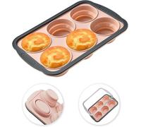 Silicone Muffin Tray 12 Cup, Non Stick Cupcake Pan with Metal Frame - Foldable & Space Saving, Oven Dishwasher Freezer Safe Baking Mold for Muffins, Cakes, BPA Free, for Beginners (Pink,6cups)