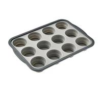 Silicone Muffin Tray 12 Cup, Non Stick Cupcake Pan with Metal Frame - Foldable & Space Saving, Oven Dishwasher Freezer Safe Baking Mold for Muffins, Cakes, BPA Free, for Beginners (Grey,12cups)